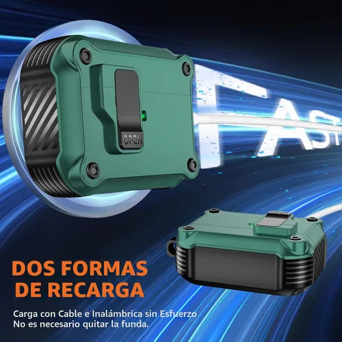 Vista 5 de Pohgelan - Funda compatible con AirPods Pro 2ª/1ª (verde) Cerradura magnética automática con kit de limpieza, compatible con Magsafe