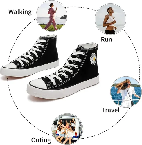 Vista 7 de Tenis de lona de caña alta con cordones para mujer, estilo informal, ideales para caminar