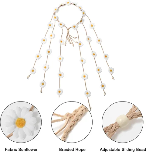 Vista 3 de AWAYTR Diadema de girasol para mujer, hippie, bohomia, cuerda de plumas, coronas para niñas