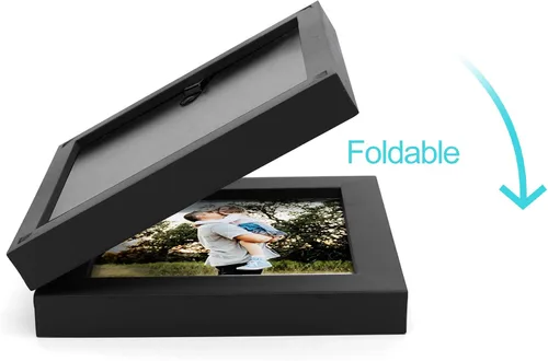 Vista 3 de Marcos de Fotos Dobles 4x4 con Bisagras Plegables en Negro para Colgar en la Pared o Poner en Mesa, Hechos de Madera de Pino con Vidrio Real P-44 *