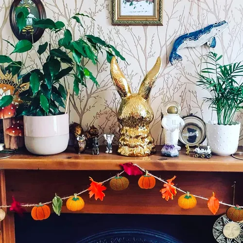 Vista 5 de Guirnalda de calabaza de fieltro, juego de calabaza, decoración de calabaza, guirnalda de otoño, festiva de temporada para interiores y exteriores