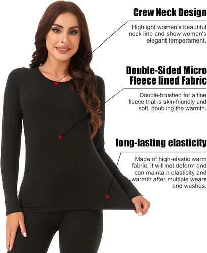 Vista 4 de TELALEO 1 o 2 conjuntos de ropa interior térmica para mujer, pantalones largos de doble cara con forro polar de doble cara, capa base superior e
