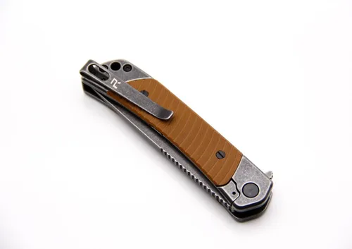 Vista 3 de REVO Cuchillos Duo Drop Point wAux Cutter - Marrón Hoja 9CR con incrustaciones G10 en asas de acero inoxidable Multiherramienta de bloqueo