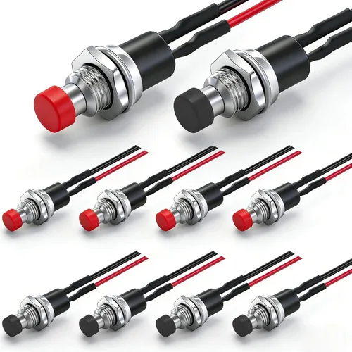 Vista 23 de Twidec /6 unids interruptor de botón momentáneo de 0.472 in agujero de montaje de 1/2 "encendido apagado mini redondo impermeable negro con cables