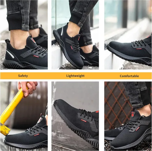 Vista 7 de ulogu Zapatos de punta de acero impermeables para hombres y mujeres, ligeros, cómodos, a prueba de pinchazos, seguridad para el trabajo