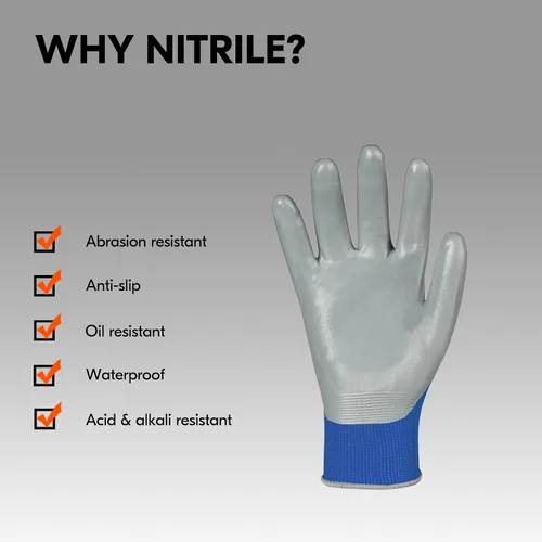 Vista 2 de VGO - 10 pares de guantes de trabajo de seguridad, guantes de jardinería, revestimiento de nitrilo antideslizante, guantes de inmersión