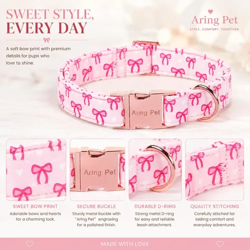 Vista 36 de Aring Pet Collar de algodón, ligero y ajustable, con hebilla de liberación rápida, para perros pequeños, medianos y grandes, para cachorros, S, Hoja