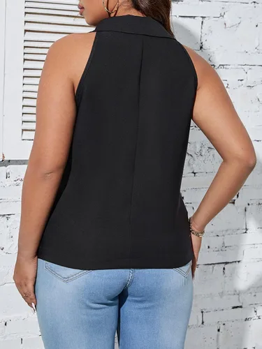 Vista 2 de MakeMeChic Chaqueta sin mangas con cuello de solapa y botones frontales para mujer, talla grande