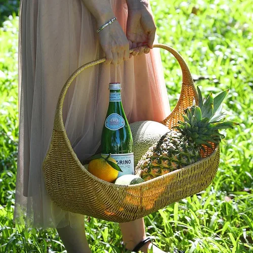 Vista 2 de Ochine Cesta de mimbre con asa, cesta de mimbre para niña de flores, cesta de picnic de mimbre, cestas de frutas, cesta de pan, cesta de ratán