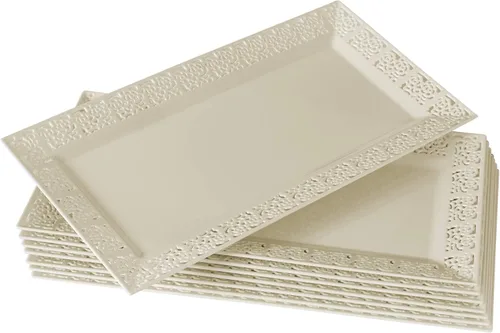 Vista 11 de Silver Spoons Bandejas de encaje desechables para bodas y cenas de lujo 6 piezas Oro 14' x 7.5