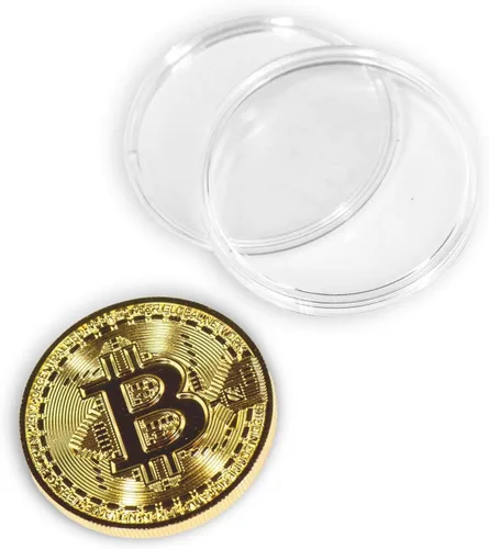 Vista 2 de Recuerdo de moneda Bitcoin con monedero, colección física de Bitcoin, Bitcoin chapado en oro para conmemoración, moneda criptográfica BTC