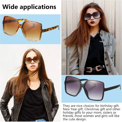 Vista 6 de 2 pares de gafas de sol cuadradas de gran tamaño, grandes y anchas, retro, para mujer