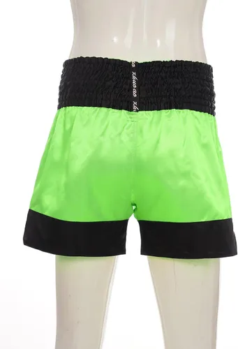 Vista 4 de TiaoBug Pantalones cortos Muay Thai para niños, niñas, boxeo, kickboxing, artes marciales mixtas, traje de baño de satén para lucha contra BJJ