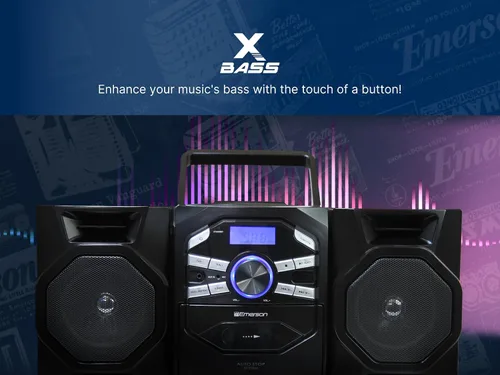 Vista 7 de Emerson Reproductor de CD portátil Boombox con reproductor de cassette, grabadora de cinta, radio AM/FM, entrada AUX, altavoces desmontables