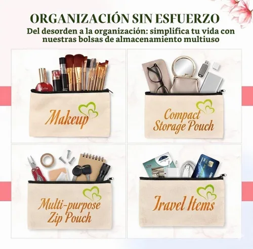 Vista 8 de Bolsa de lona en blanco con cremallera, bolsas de maquillaje a granel, bolsa multiusos de lona para lápices con cremallera resistente, bolsa