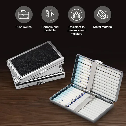 Vista 2 de Metal Cigarette Case 2 Pack, Holds 14 Cigarettes, 100mm King Size & 100's, Double Sided Spring Clip, Hard Protective Pocket Case for Men Women