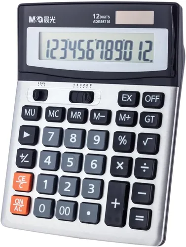 Vista 10 de M&G Calculadora de escritorio de 12 dígitos con pantalla LCD extra grande, doble alimentación solar y batería, calculadora contable con botón