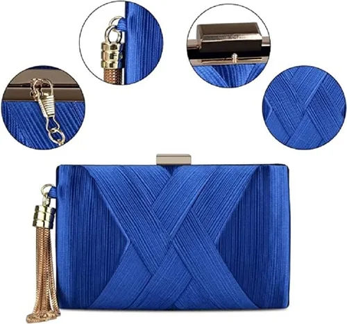 Vista 4 de Elegante bolso de mano de seda con colgante de borla para mujer, para novia, boda, graduación, fiesta de noche