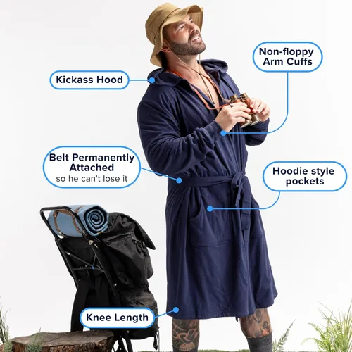 Vista 6 de DudeRobe Bata de baño con capucha para hombre con bolsillos Bata de baño suave y cómoda para hombre de Shark Tank