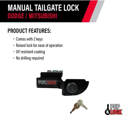 Vista 3 de Cerradura de puerta trasera Pop & Lock PL3600, manual, color negro, para Mitsubishi Raider o Dodge