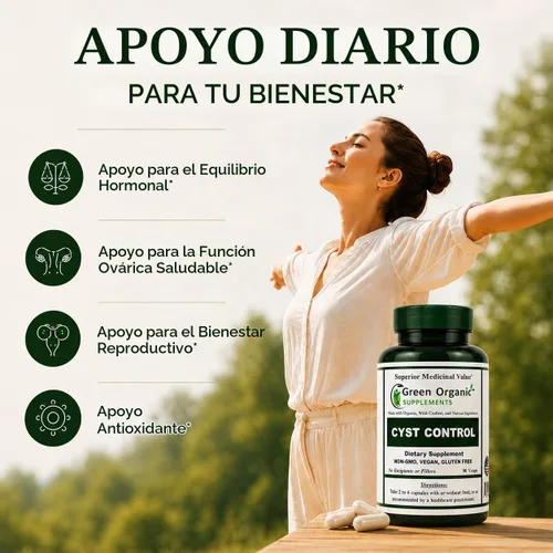 Vista 3 de Green Organic Supplements Quiste, quiste mamario, 90 VCaps, alta absorción, sin OMG, sin gluten (paquete de 1)
