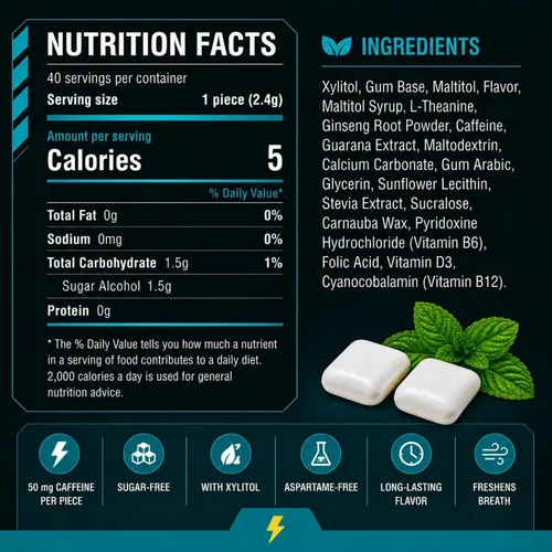 Vista 2 de DC24 DAILYCARE - Goma de mascar energética con cafeína, 50 mg de cafeína