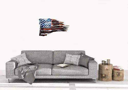 Vista 4 de Arte de pared de metal con bandera estadounidense andrajosa de 24 o 36 pulgadas Acero laminado en frío de calibre 14 Fabricado en los Estados