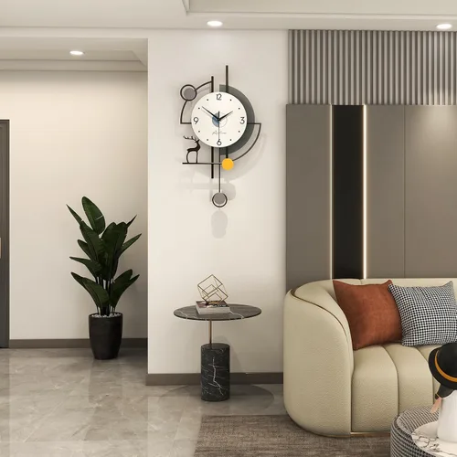 Vista 3 de FLEBLE Relojes de pared grandes para decoración de sala de estar, reloj de pared moderno de péndulo, cuarzo silencioso, funciona con pilas, sin