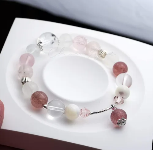 Vista 160 de Precious Gemstone Natural Crystal Healing Bracelet, Rutilated Quartz, Moonstone, Quartz Handmade Original Design Bracelet