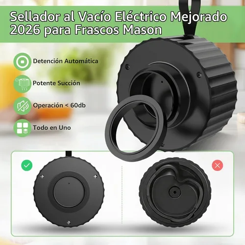 Vista 2 de Kit de sellado al vacío eléctrico mejorado para tarros de boca ancha y regular, 3 en 1 de 80 kpa de parada automática para tarros de masón, bolsas