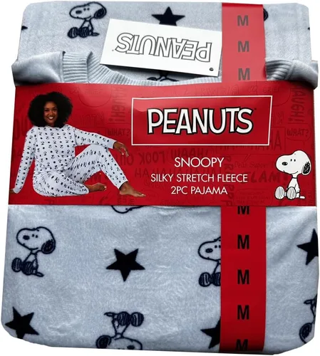 Vista 2 de Peanuts Snoopy - Conjunto de pijama de 2 piezas de forro polar elástico sedoso para mujer
