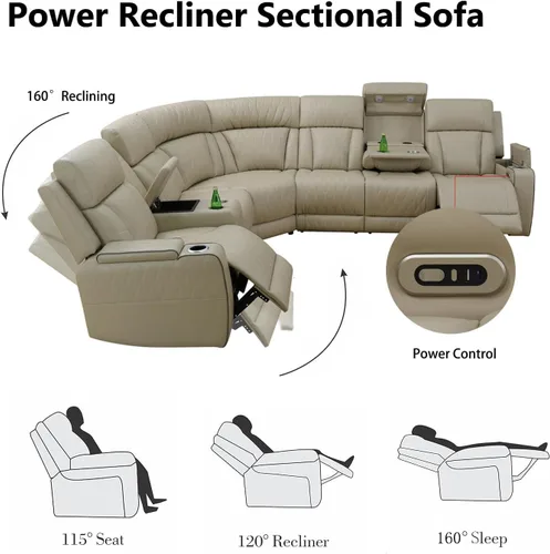 Vista 4 de FUOROLA Sofá modular de gran tamaño, sofá modular de cuero con reclinable, sofás seccionales para sala de estar, sofá reclinable de piel sintética