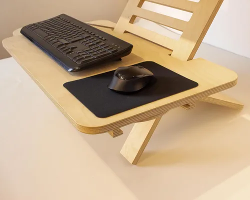 Vista 5 de Soporte ajustable para computadora portátil de madera, convertidor de escritorio de pie, soporte de escritorio de estación de trabajo, mesa
