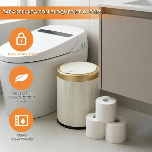 Vista 7 de Pukomc Bote de basura automático con sensor de movimiento con tapa Beige