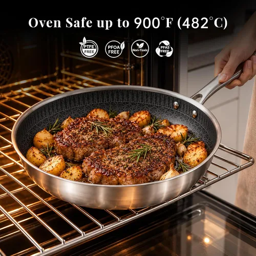 Vista 7 de Redchef Sartén antiadherente de cerámica híbrida de 8 pulgadas, sartén de panal, sartén de acero inoxidable, utensilios de cocina saludables