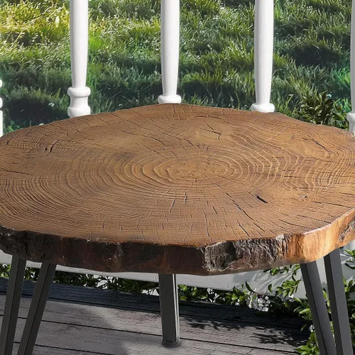 Vista 6 de SUNBURY Mesa auxiliar para interiores y exteriores, mesa auxiliar de hormigón de aspecto de madera de 31 pulgadas, moderna mesa de centro redonda