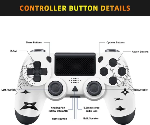 Vista 3 de FTFVaska - Controlador PS-4 inalámbrico controlador Bluetooth PS4 Gamepad compatible con PS-4SlimPro mandos a distancia PS4 ojo blanco