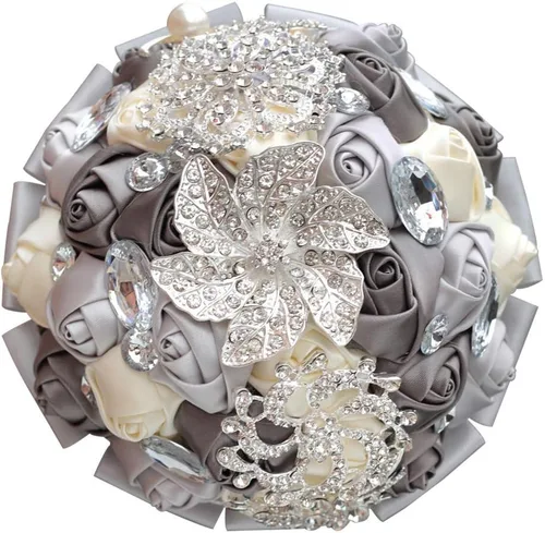 Vista 12 de Ramo de broche para novia pequeña, ramo de boda, ramo de rosas de satén para niña, hecho a medida, ramo floral de boda, arreglo de centro de mesa