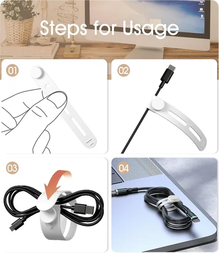 Vista 4 de 20 unidades de bridas reutilizables para cables Nearockle, bridas ajustables de silicona para organizar cables pequeños, bridas de cierre