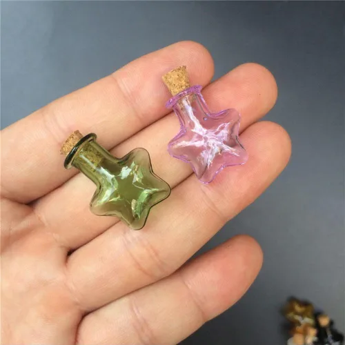 Vista 6 de Mini botellas de corcho de vidrio de color diminuto, frasco de estrella de cinco puntas, colgantes para bricolaje, manualidades, proyectos