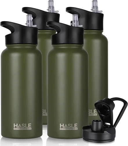 Vista 35 de HASLE OUTFITTERS Botella de agua aislada de 22 onzas, botella de agua de acero inoxidable de doble pared de boca ancha con tapa de popote y tapa
