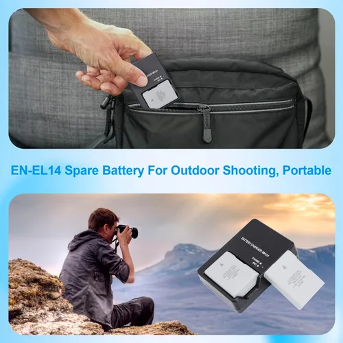 Vista 6 de EN-EL14 EN-EL14A - Batería de 1230 mAh con cargador rápido MH 24 para Nikon D3100 D3200 D3300 D3400 D3500 D5100 D5200 D5300 D5500 D5600 P7 000