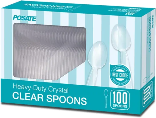 Vista 11 de POSATE Cucharas de plástico pesadas, color negro, paquete de 100, utensilios desechables para suministros de fiesta