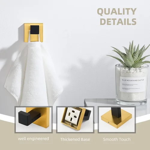 Vista 6 de Gancho para Toalla Angle Simple Negro y Oro, Gancho de Baño Cuadrado de Acero Inoxidable 304 para Pared SUS304 acero inoxidable, soporte
