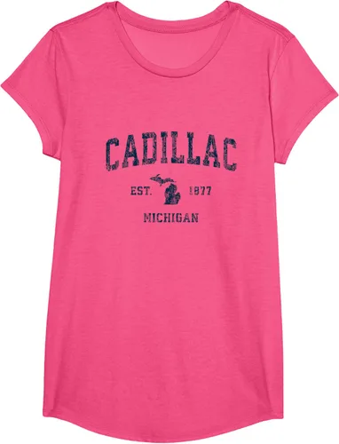 Vista 10 de Cadillac Michigan MI Vintage Sports Design Navy Print Camiseta