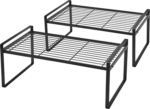 Vista 20 de Shantton Paquete de 2 estantes de gabinete de cocina, estante organizador de despensa, baño, dormitorio, oficina, mesa, escritorio, ahorro