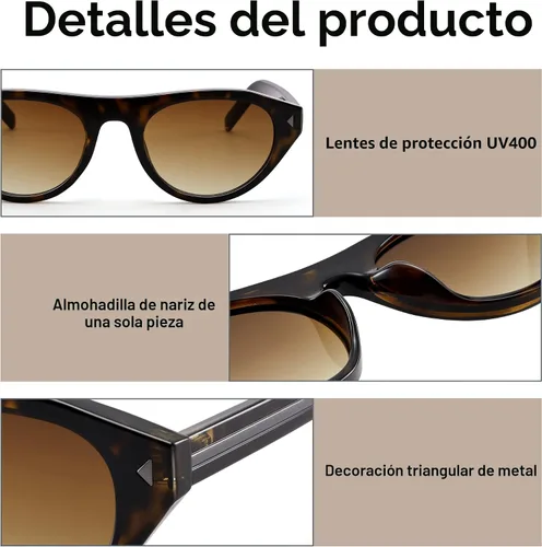 Vista 5 de AZorb Lentes de sol ovalados pequeños retro con diseño de ojo de gato para Tortuga/Marrón degradado