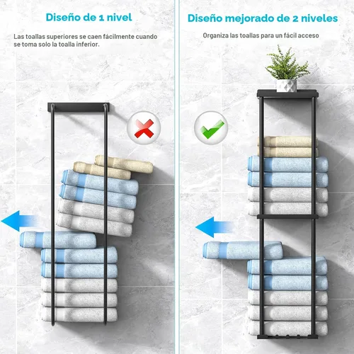 Vista 5 de Liuoud Toallero para Baño, Organizador Portador de Almacenamiento de Toallas Enrolladas Vertical Montado en la Pared con Estante, Sostiene Hasta 6