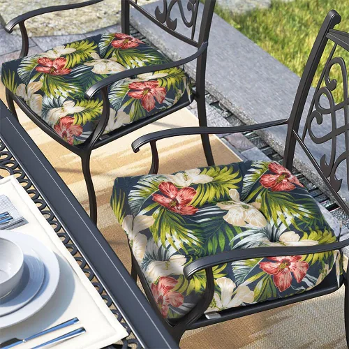 Vista 9 de Magpie Fabrics Juego de 2 cojines de asiento capitoné para exteriores e interiores con lazos, 19 x 19 pulgadas, impermeables, para silla de patio