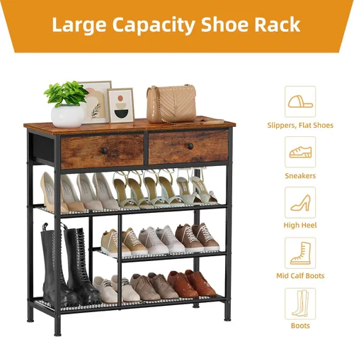 Vista 7 de Snughome Zapatero para entrada, organizador de zapatos de 4 niveles con 2 cajones no tejidos, estantes de almacenamiento de zapatos con parte